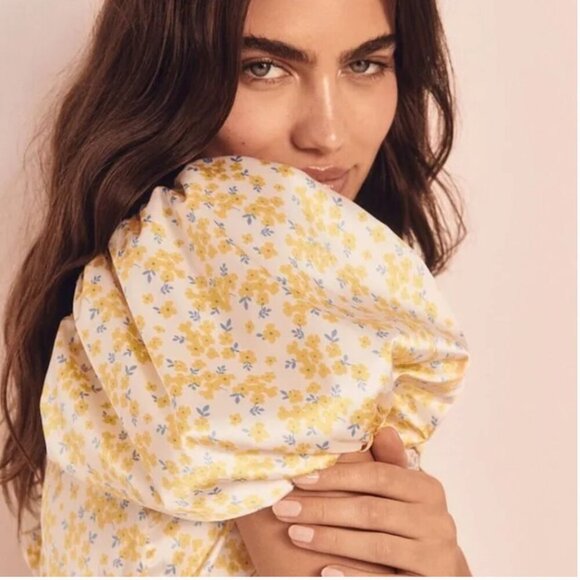 For Love & Lemons Dress Daffodil Floral Sheer Puff Sleeve Lace Mini Size Small - Picture 2 of 11